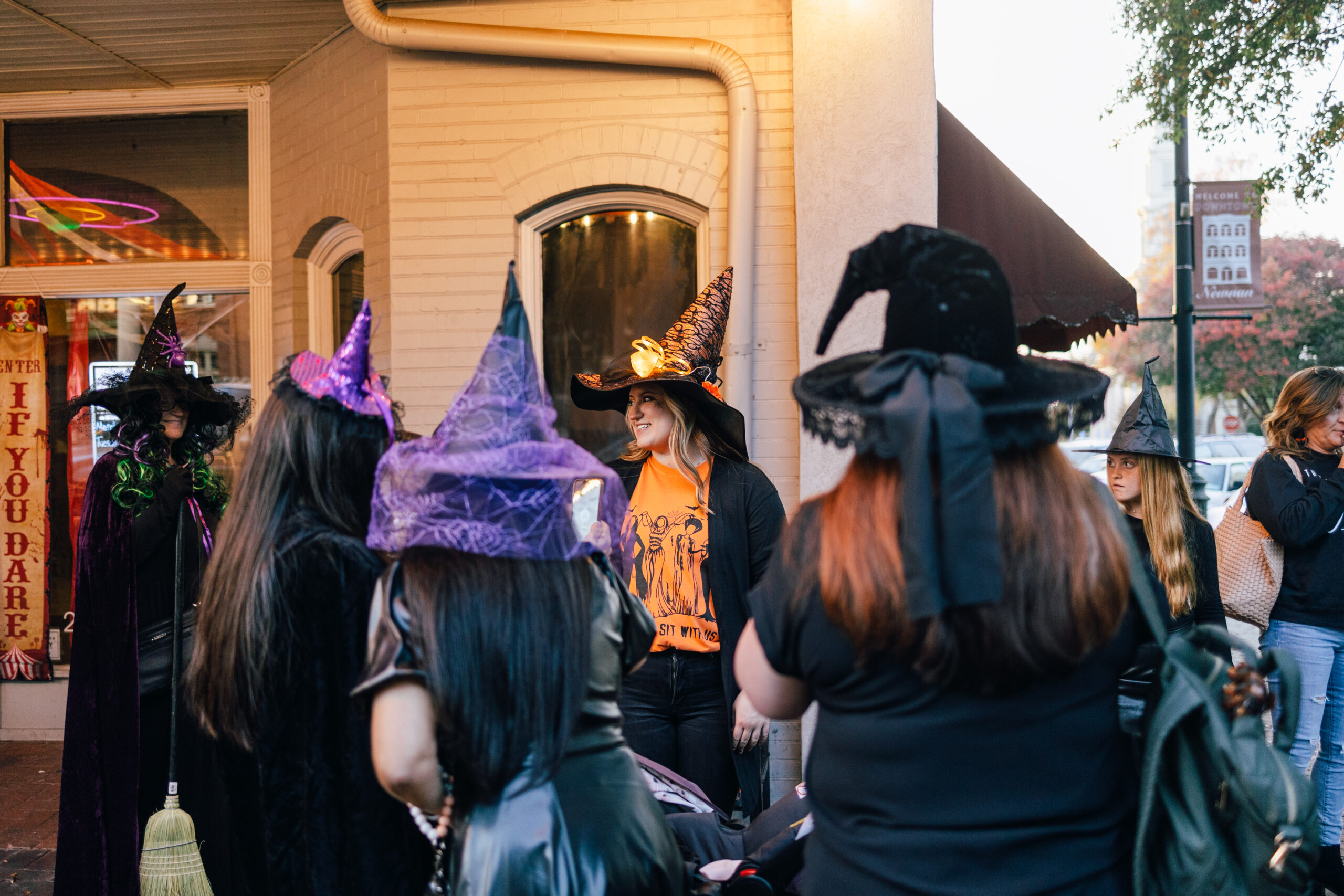 Witches on Main Street in Downtown Newnan for the Witches Night Out Boutique Crawl