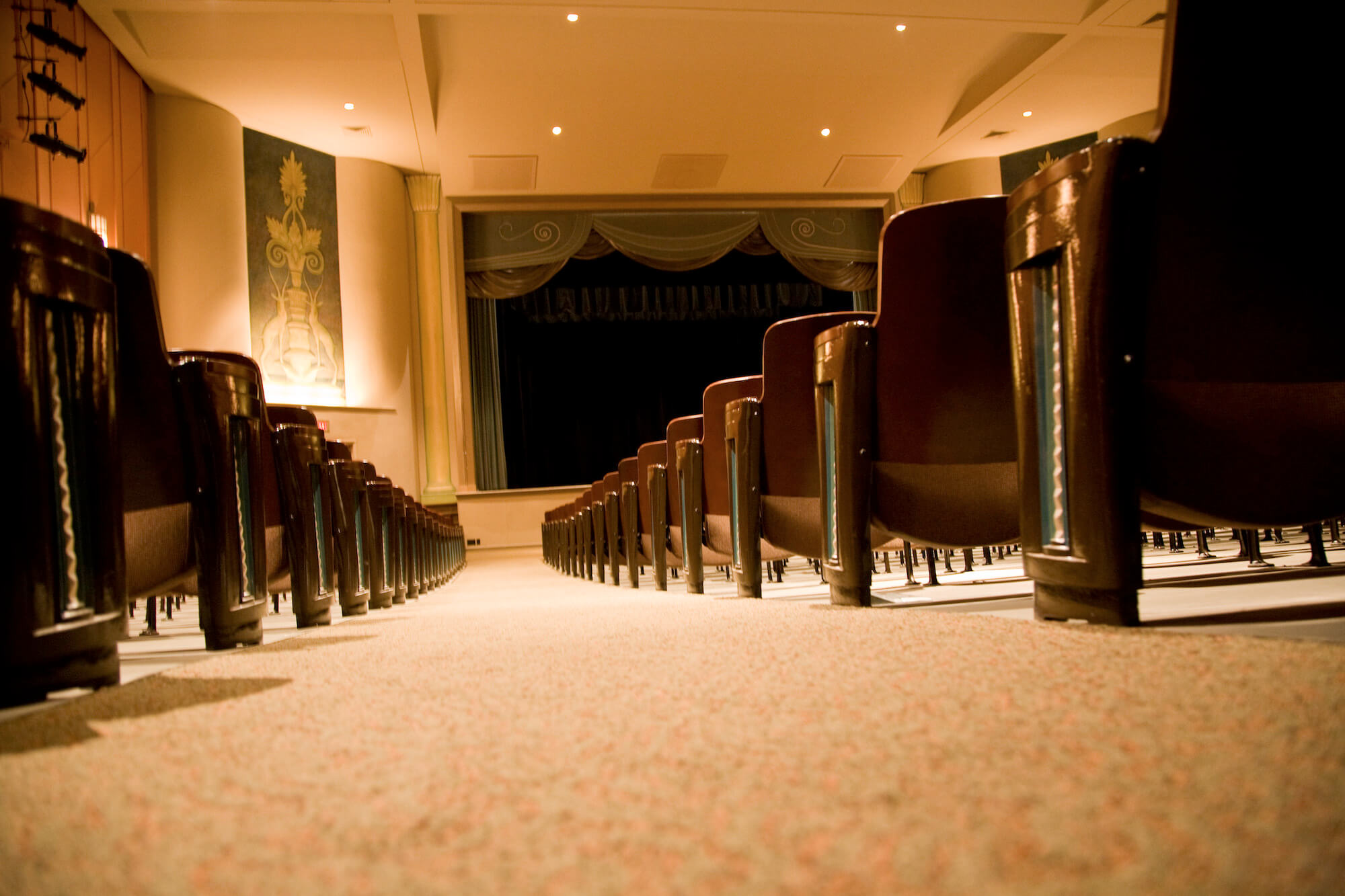 Looking down the aisle at a theatre