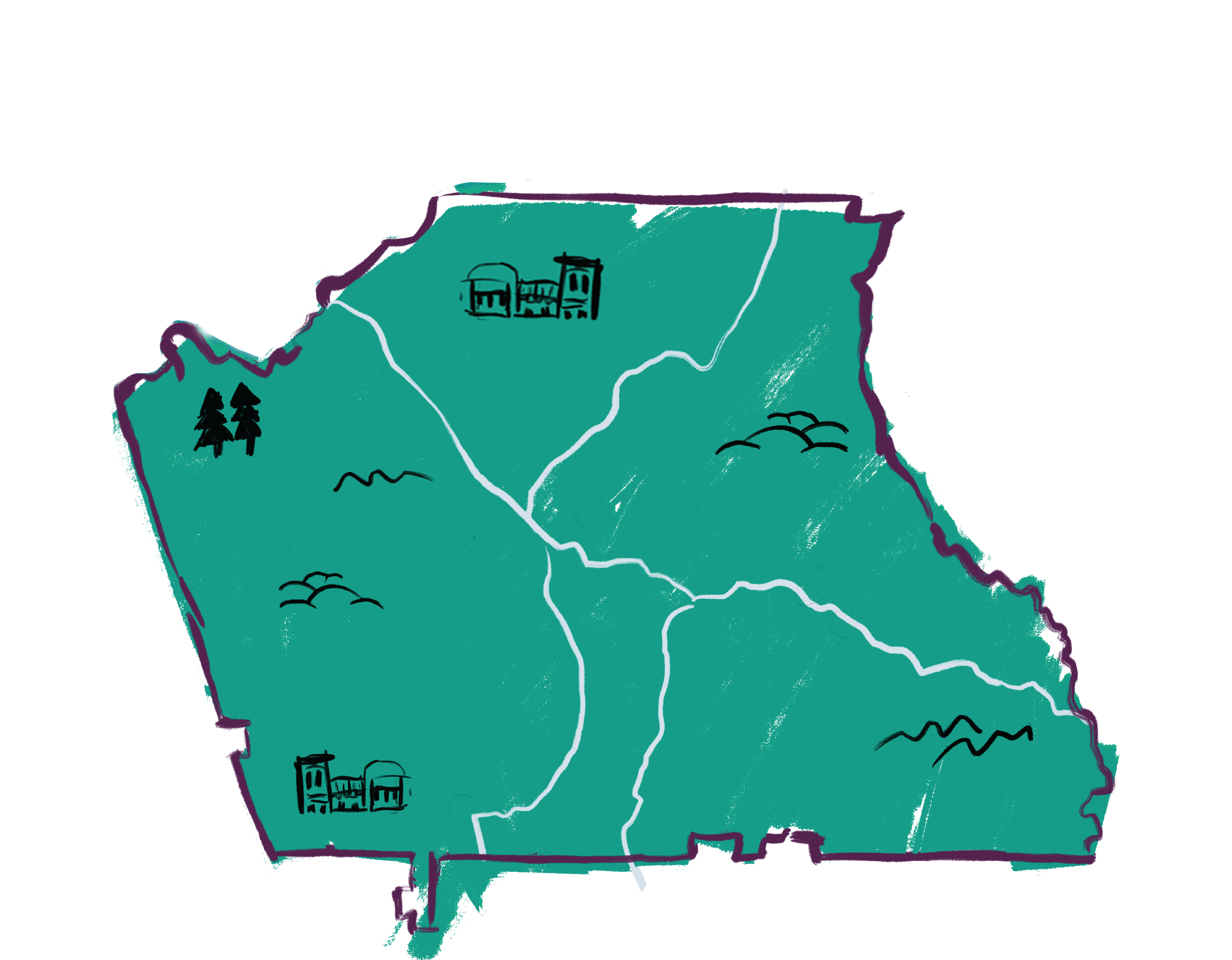 Hand-drawn map of Newnan