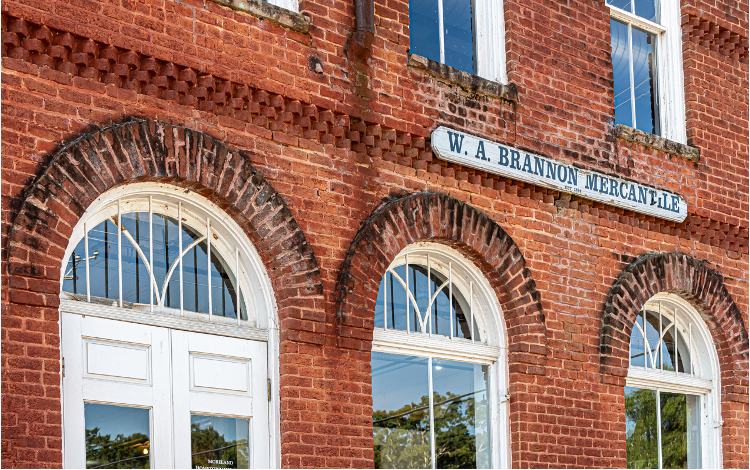Red brick exterior of W. A. Brannon Mercantile building